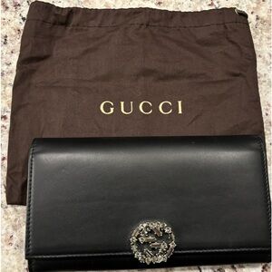 GUCCI Black Satin Fabric Crystal Interlocking G Broadway Clutch Bag! Like New!